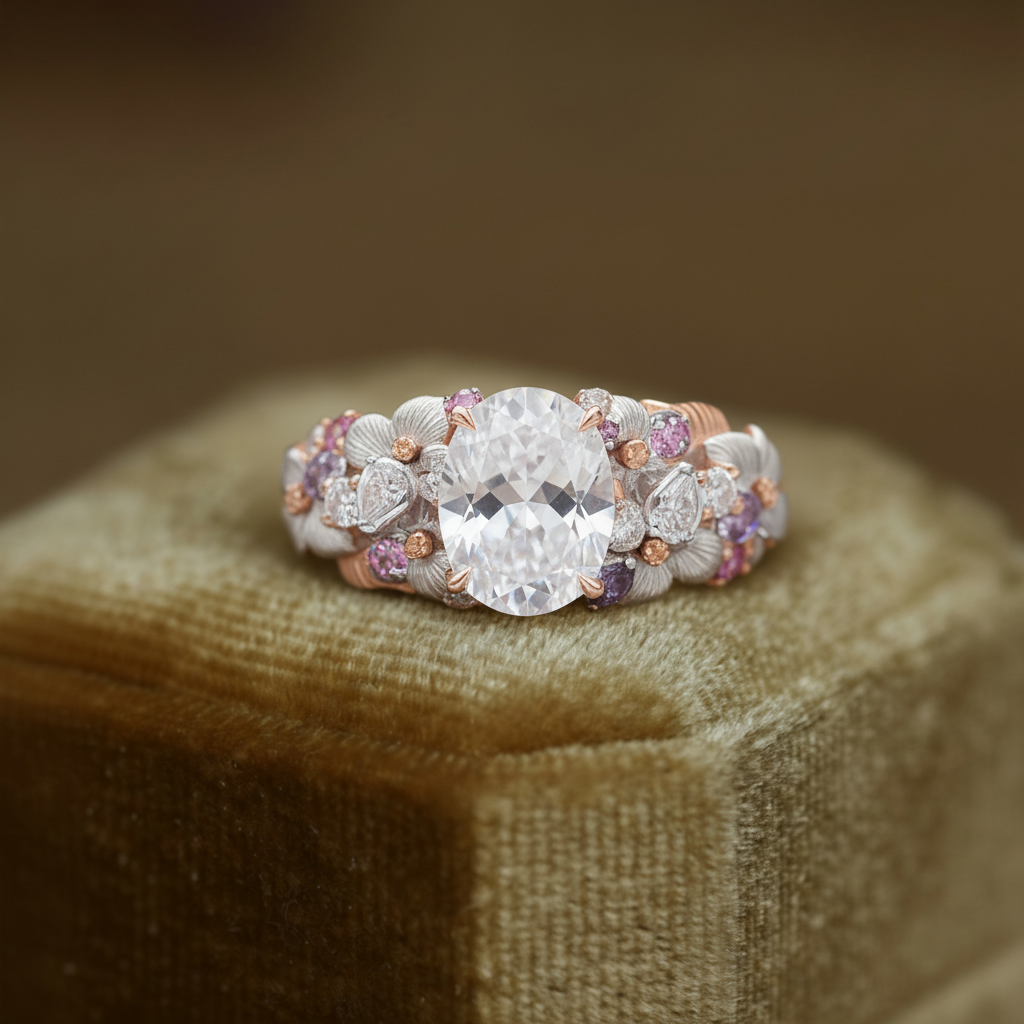Morning Dew Blossom Oval Diamond Ring