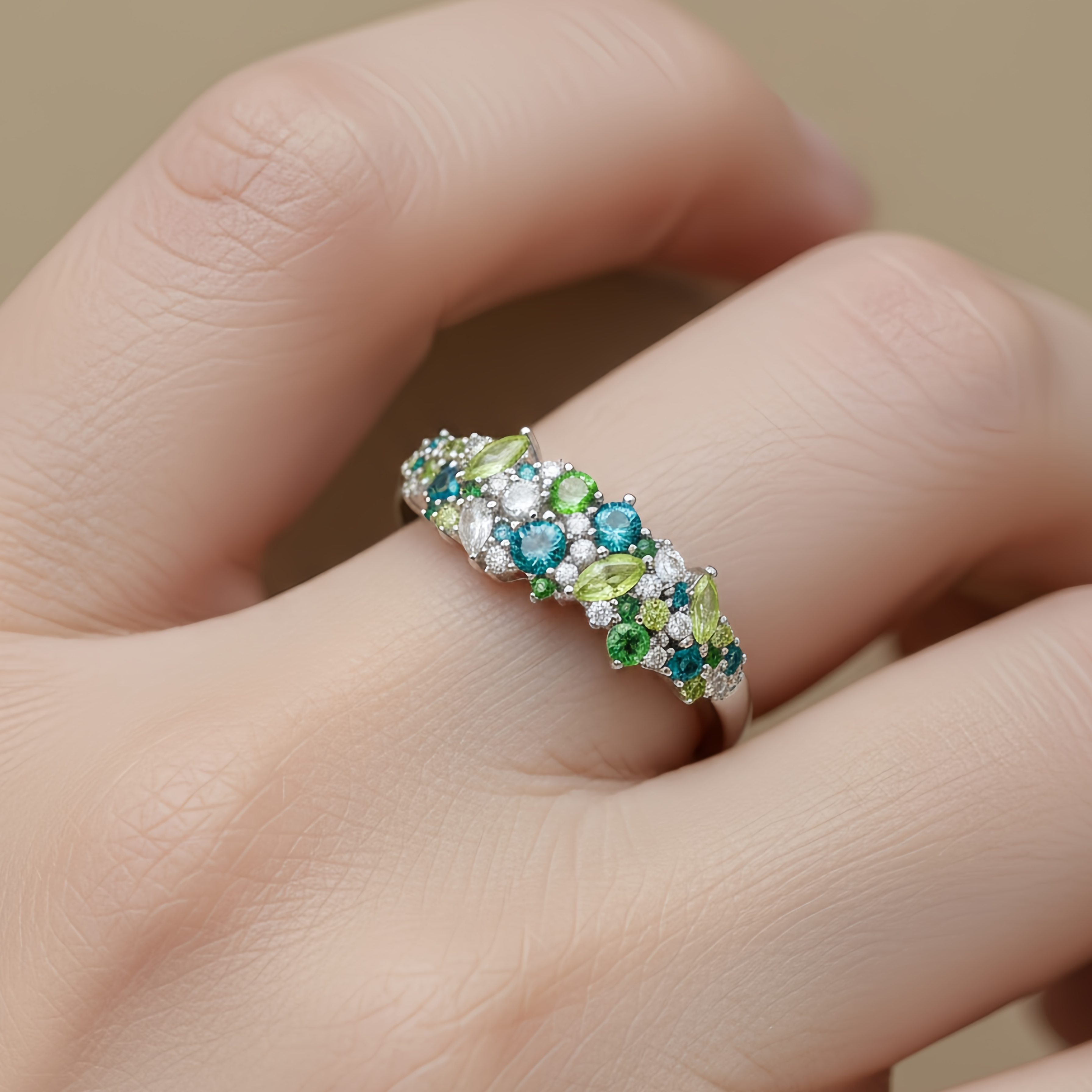 Blue Green Diamond "Oz" Ring - Teal Moissanite Statement Ring