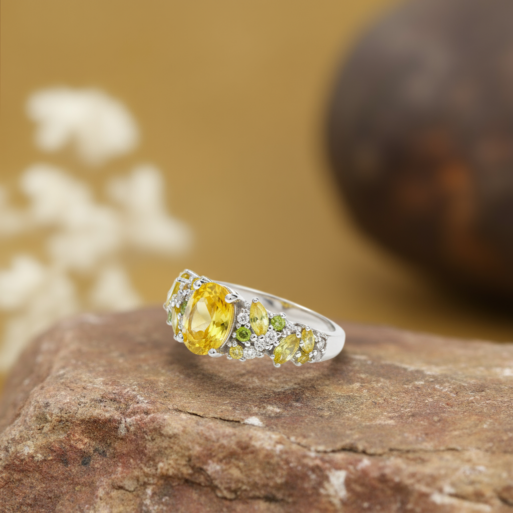 Sunflower Whisper Ring - Golden Moissanite Bloom