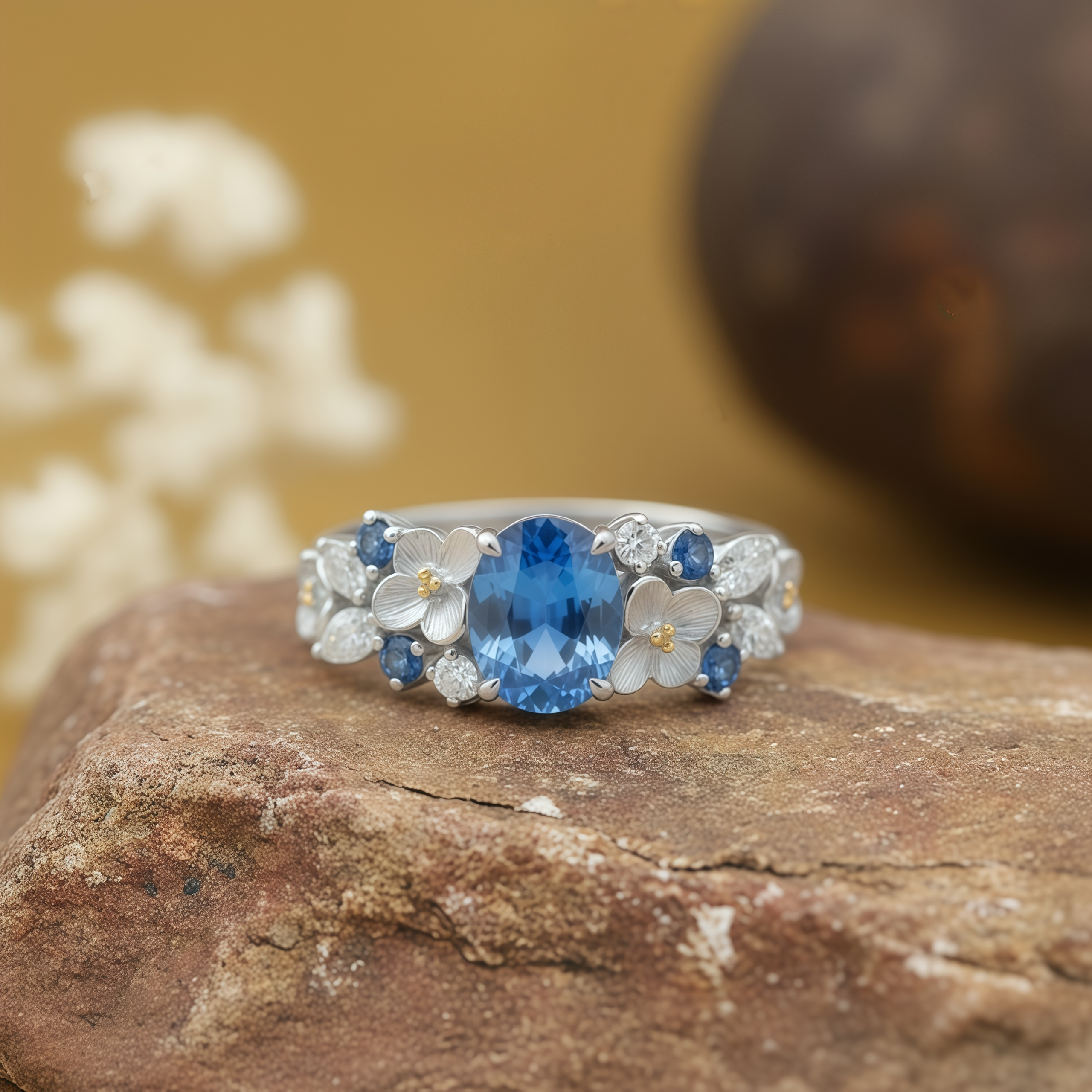 Aphrodite's Enchanted Vine | Blue Gemstone Floral Engagement Ring
