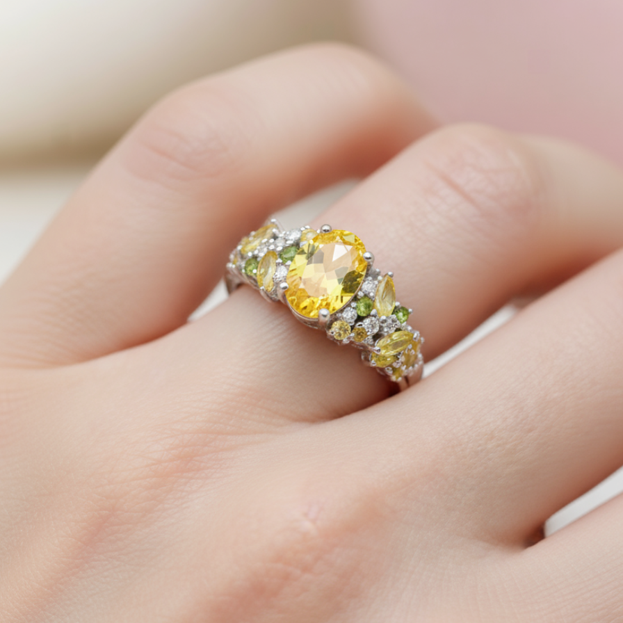 Sunflower Whisper Ring - Golden Moissanite Bloom