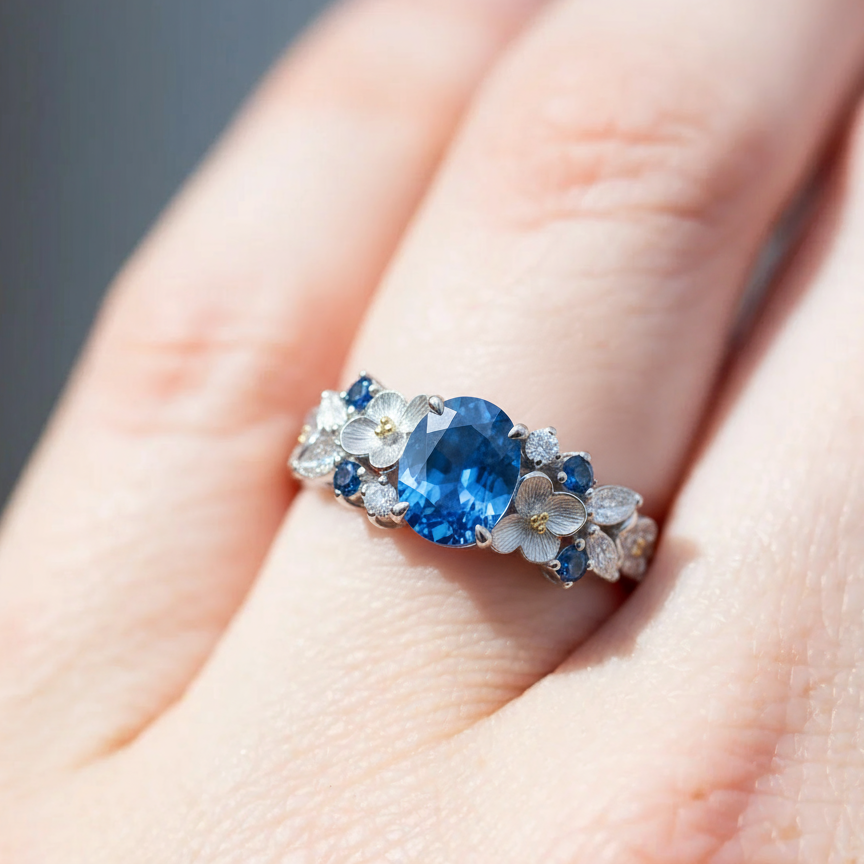 Aphrodite's Enchanted Vine | Blue Gemstone Floral Engagement Ring
