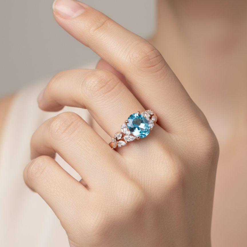 Azure Lake Leaf Topaz Ring