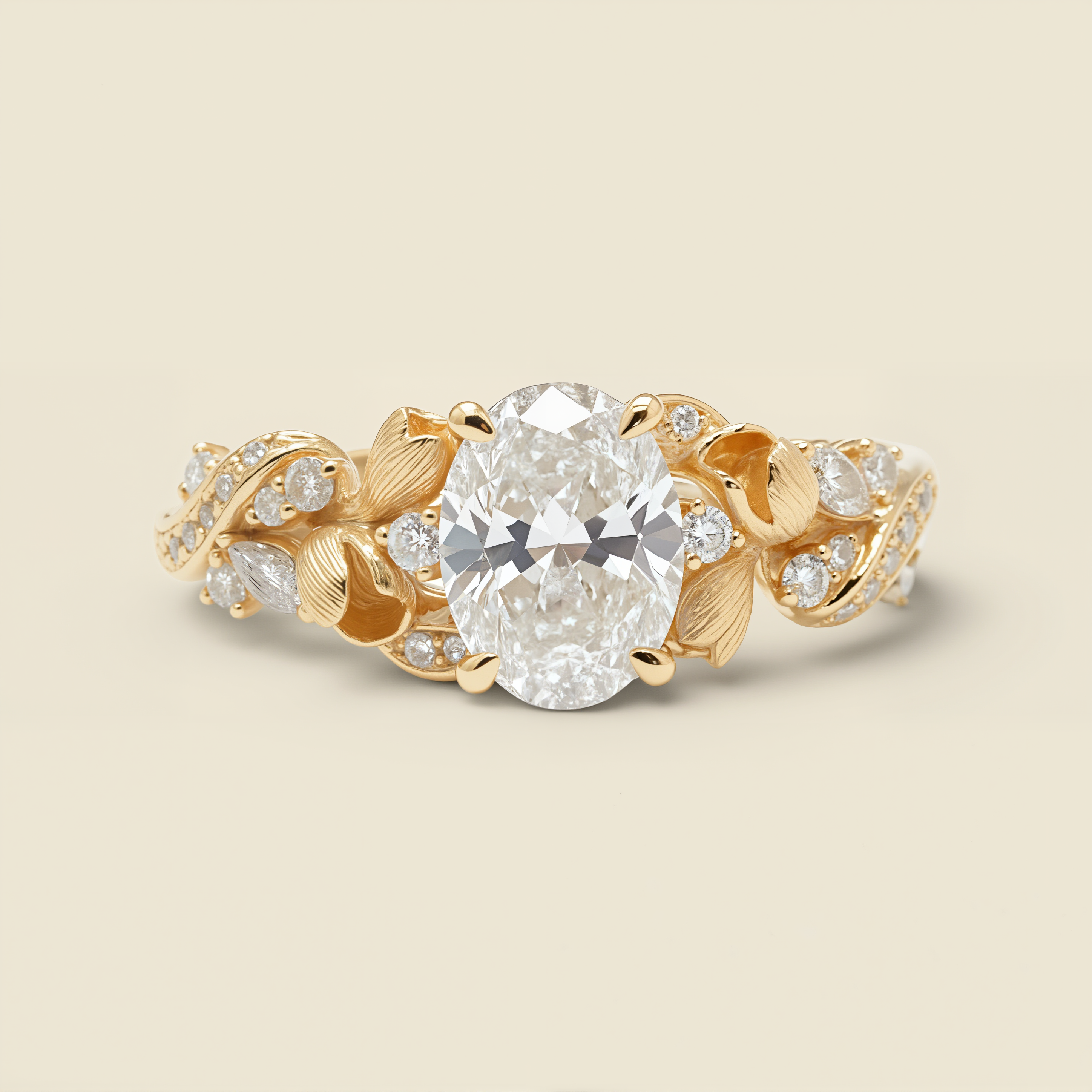 Golden Leaflight Oval Diamond Ring