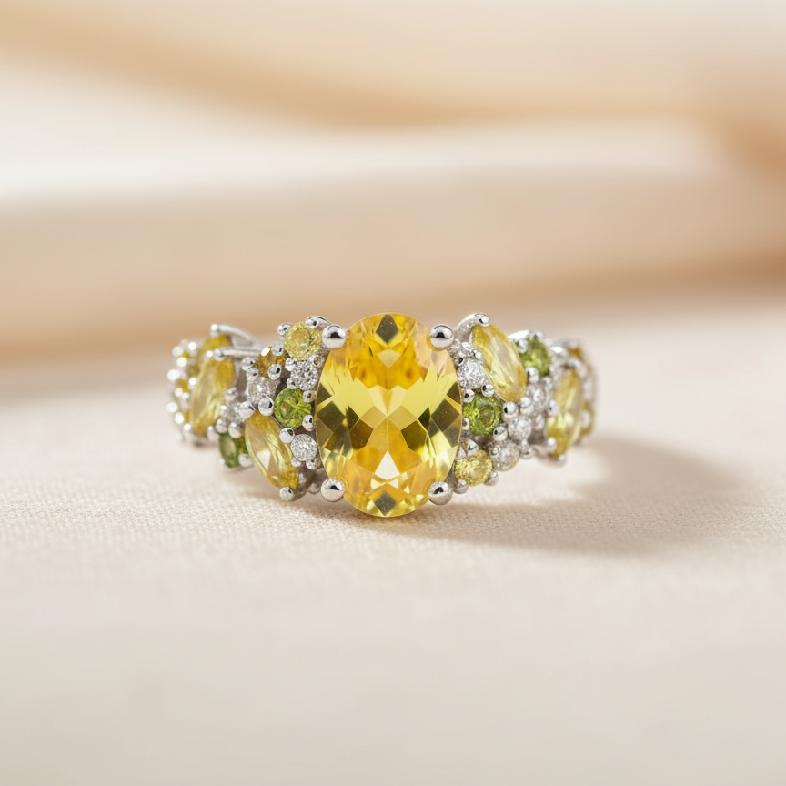 Sunflower Whisper Ring - Golden Moissanite Bloom