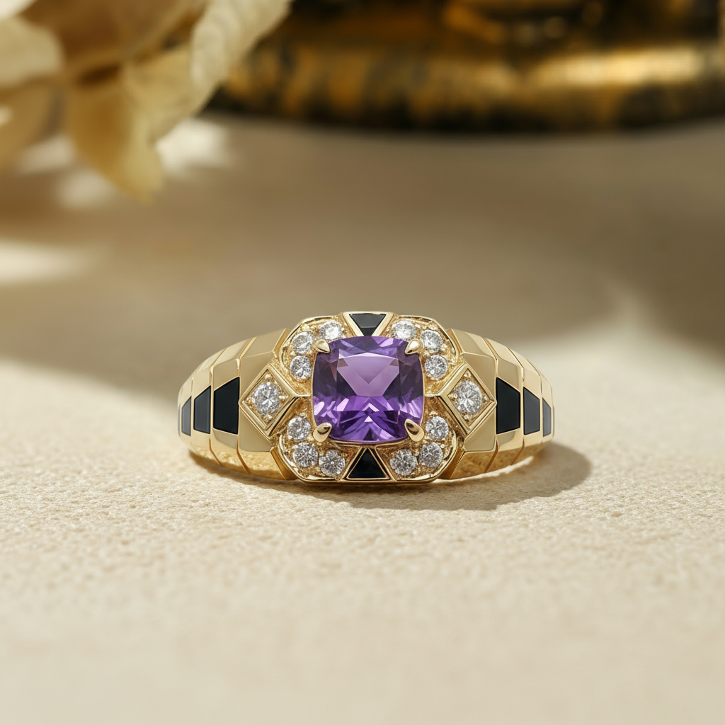 Modern Art Deco Amethyst Ring