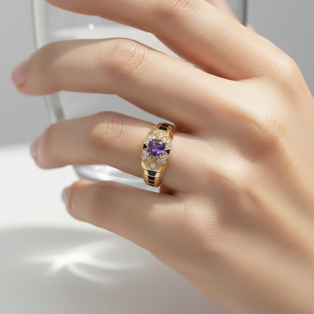 Modern Art Deco Amethyst Ring