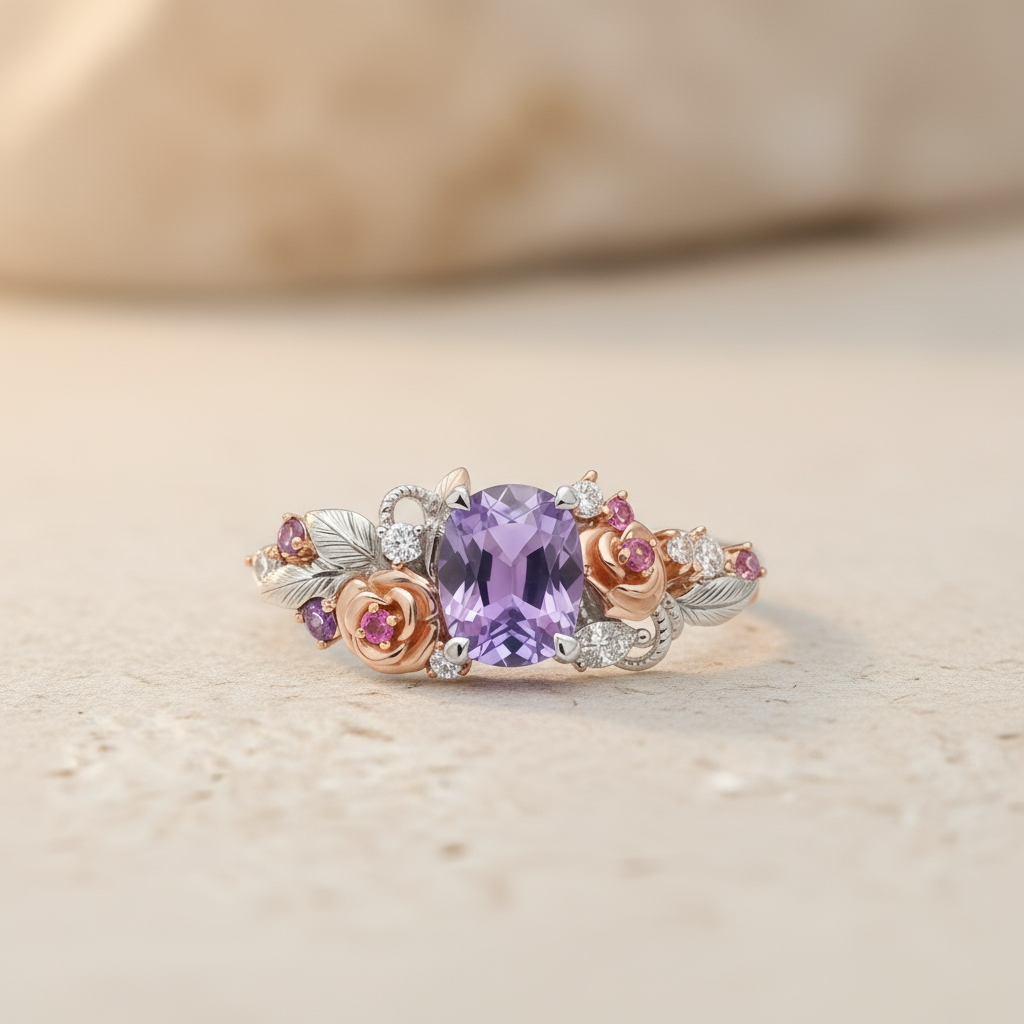 Fairytale Garden Amethyst & Rose Blossom Ring
