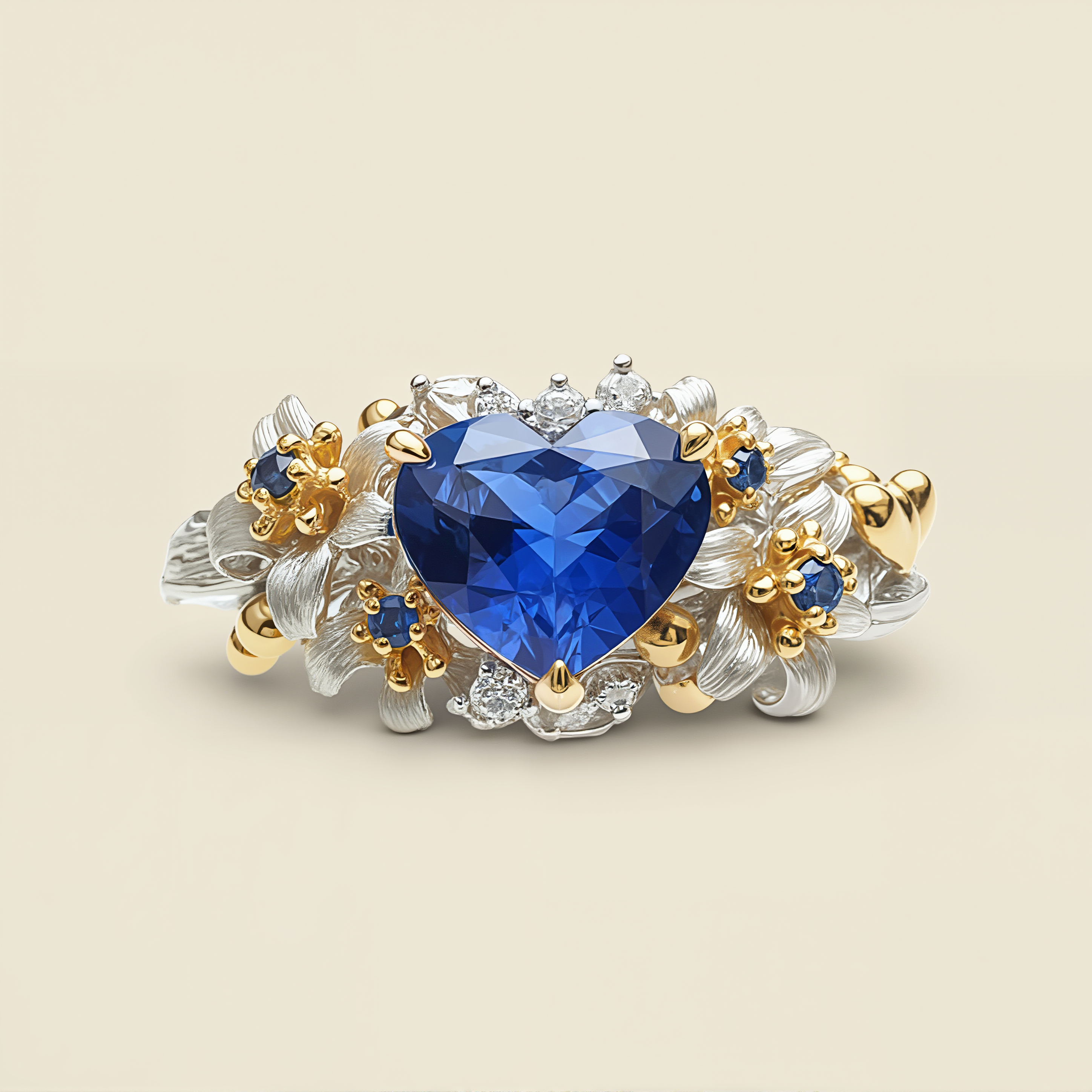 Blue Heart Blossom Sapphire Crown Ring