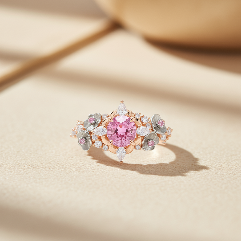 Sakura Blossom Pink Gemstone Garden Ring