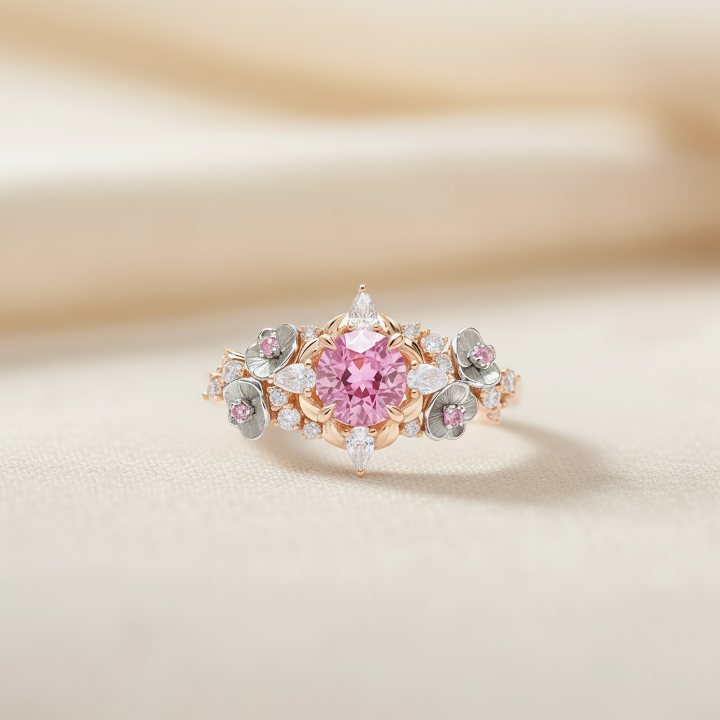 Sakura Blossom Pink Gemstone Garden Ring