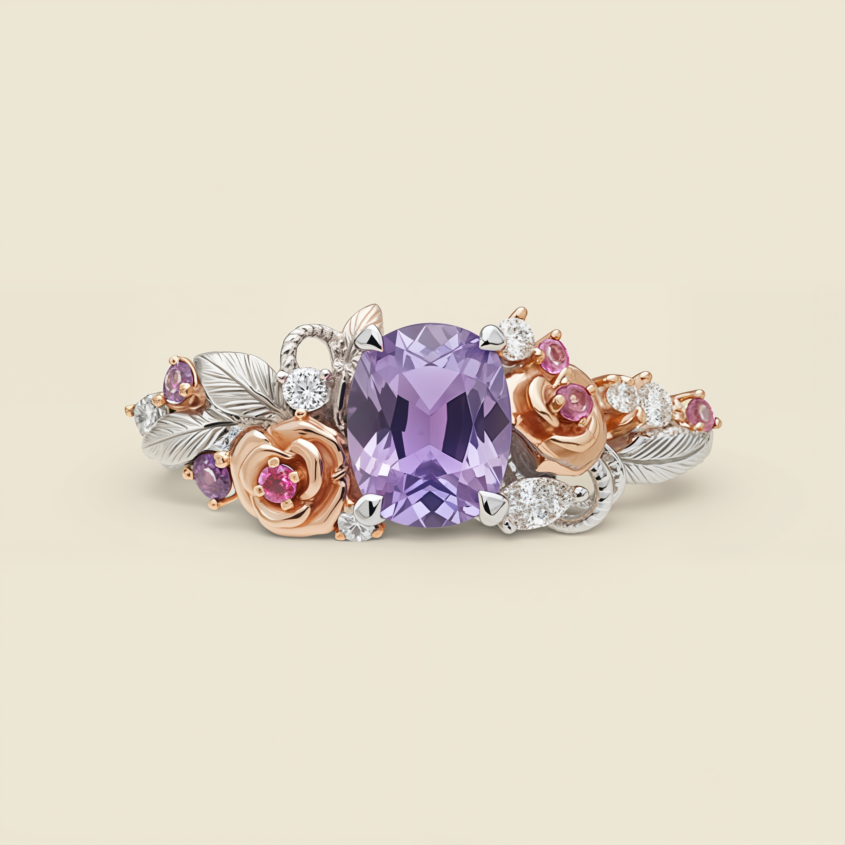 Fairytale Garden Amethyst & Rose Blossom Ring