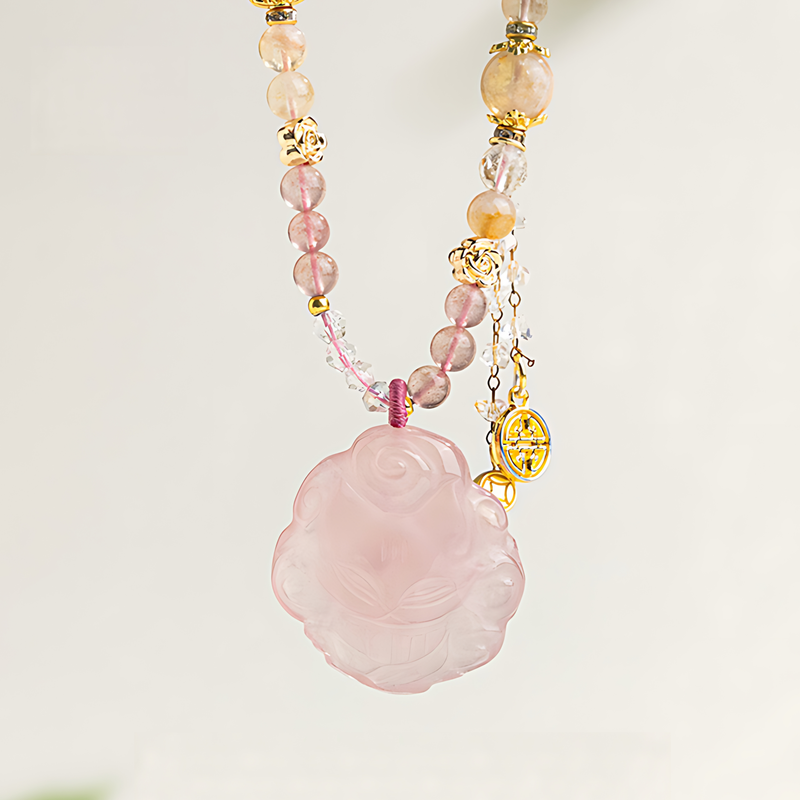 Natural Crystal Fox Pendant Necklace