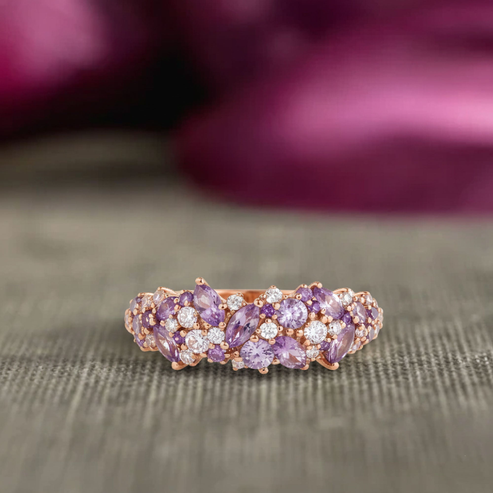 Lavender Dream Ring - Dual Moissanite Floral Symphony
