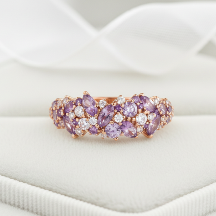 Lavender Dream Ring - Dual Moissanite Floral Symphony