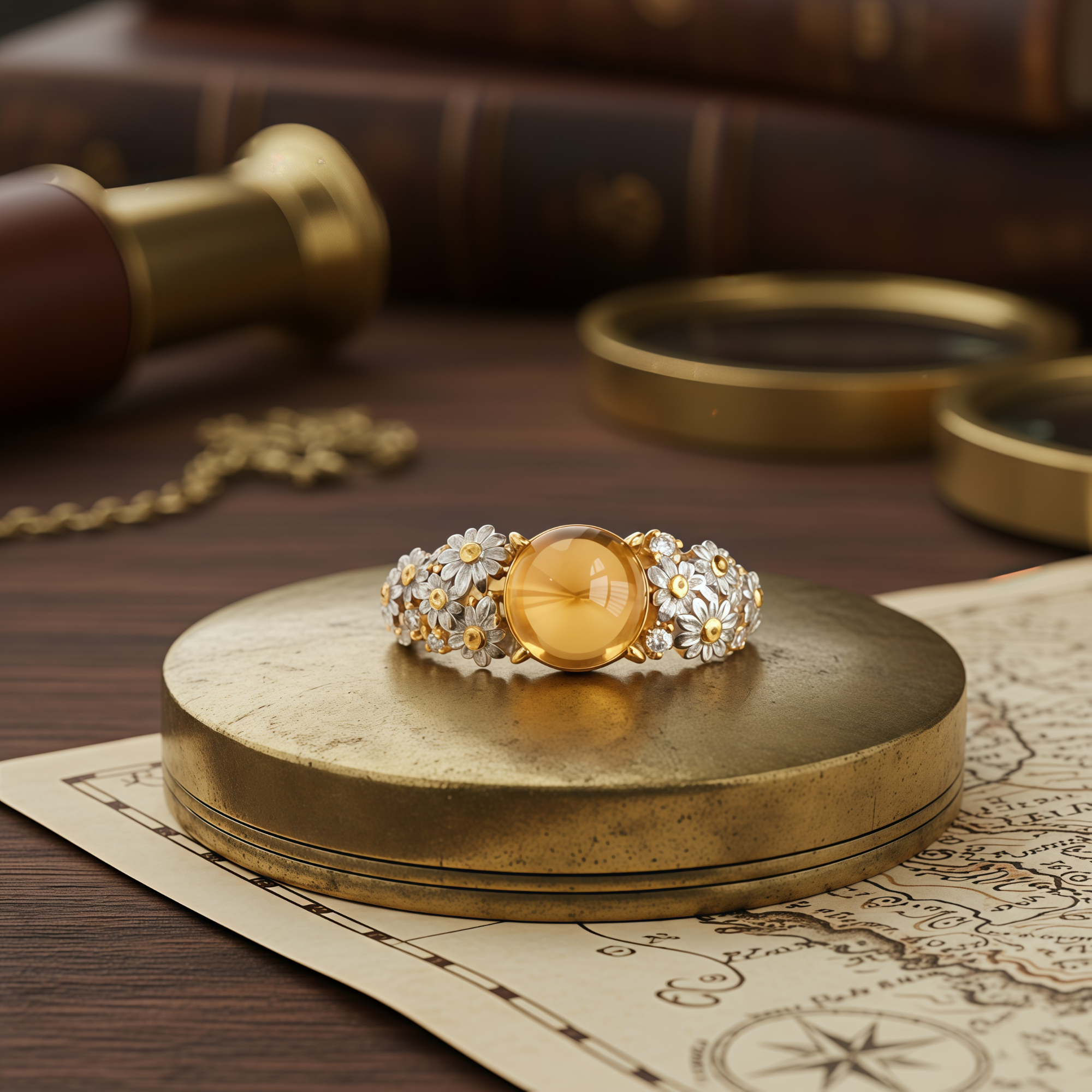Daisy Bloom Ring-Natural Citrine Cabochon - Symbol of Joy and New Beginnings
