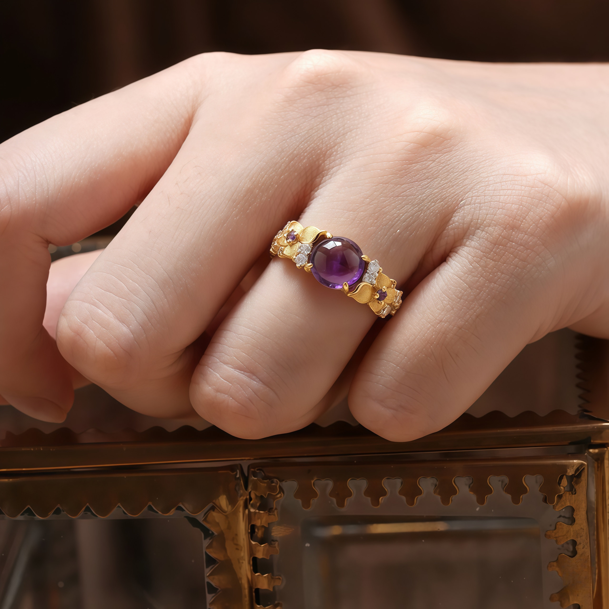 Brazilian Amethyst Ring, Violet Amethyst Jewelry, Purple Floral Ring