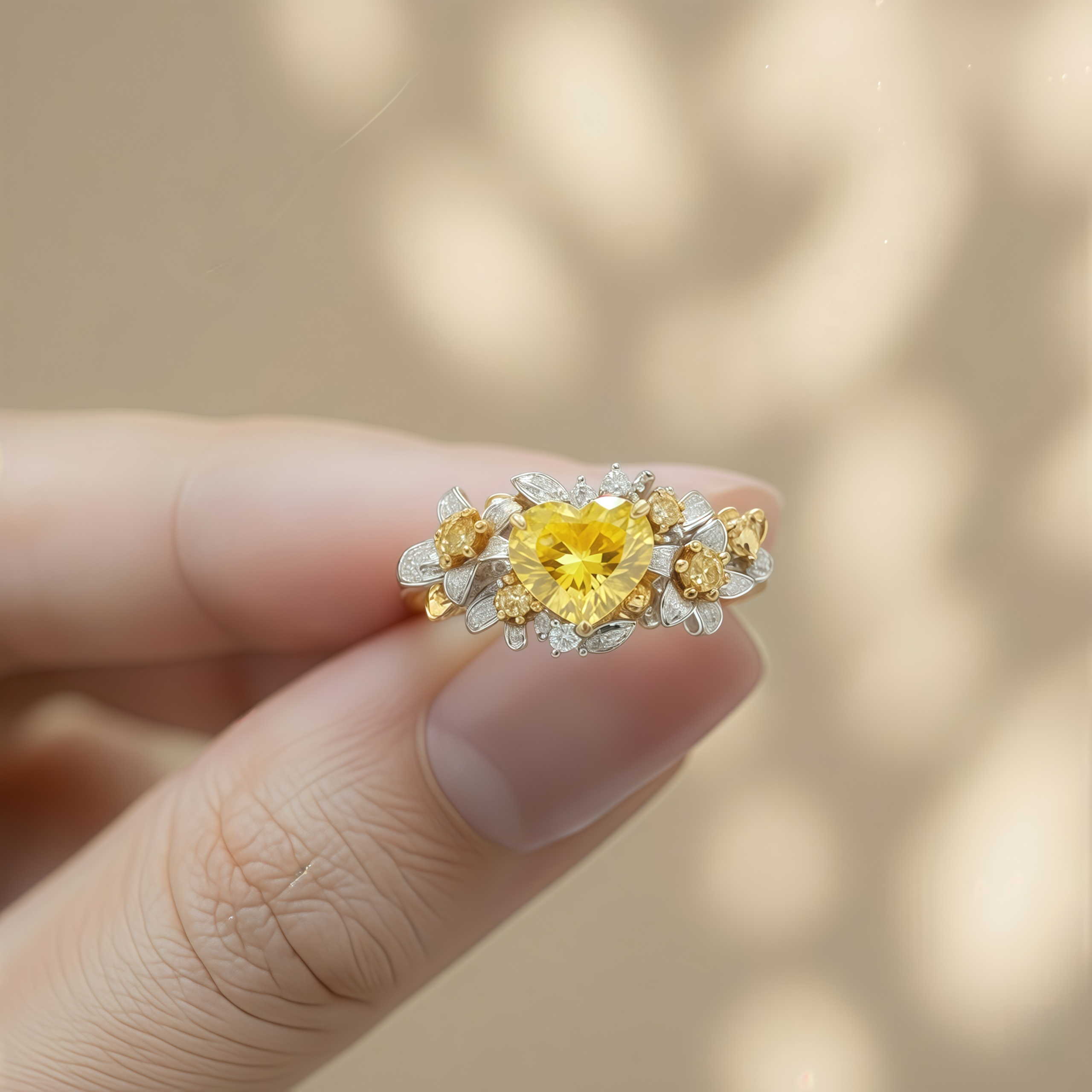 Heart Shaped Yellow Moissanite Blossom Engagement Ring