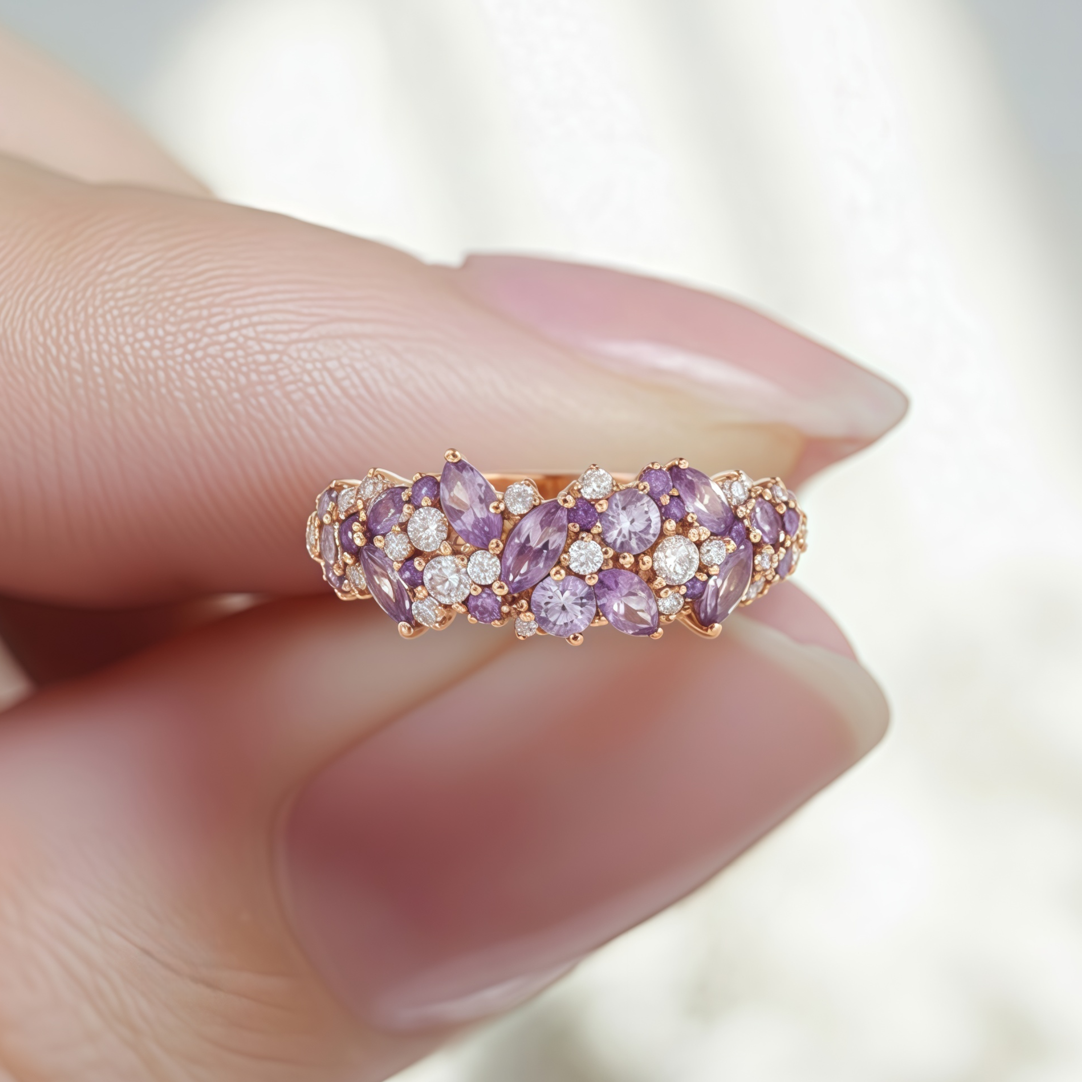 Lavender Dream Ring - Dual Moissanite Floral Symphony