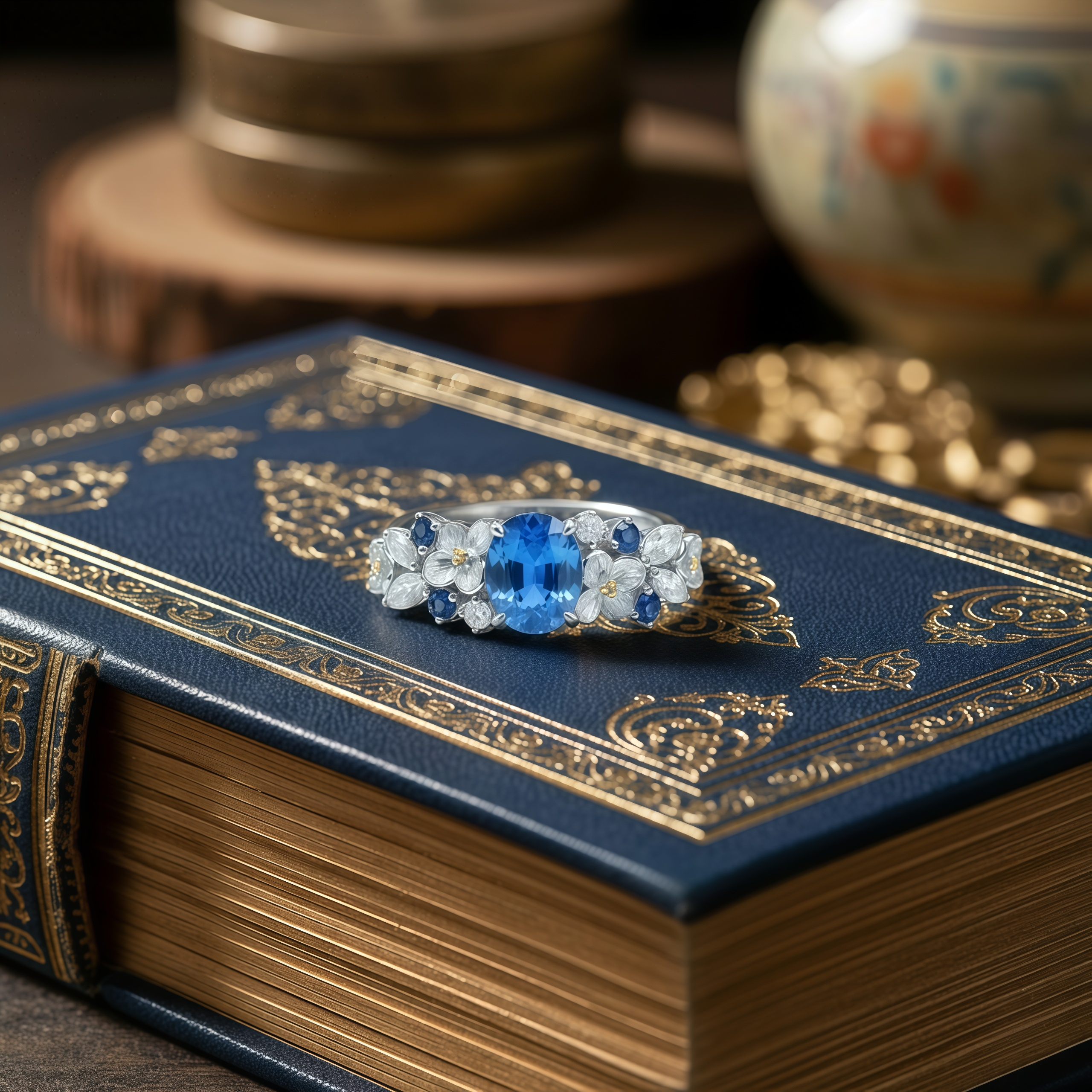Aphrodite's Enchanted Vine | Blue Gemstone Floral Engagement Ring